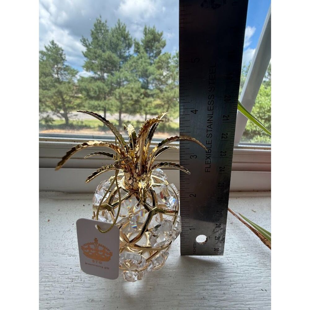 Gold-Plated & Swarovski Crystal Pineapple Figurine - Picture 6 of 9